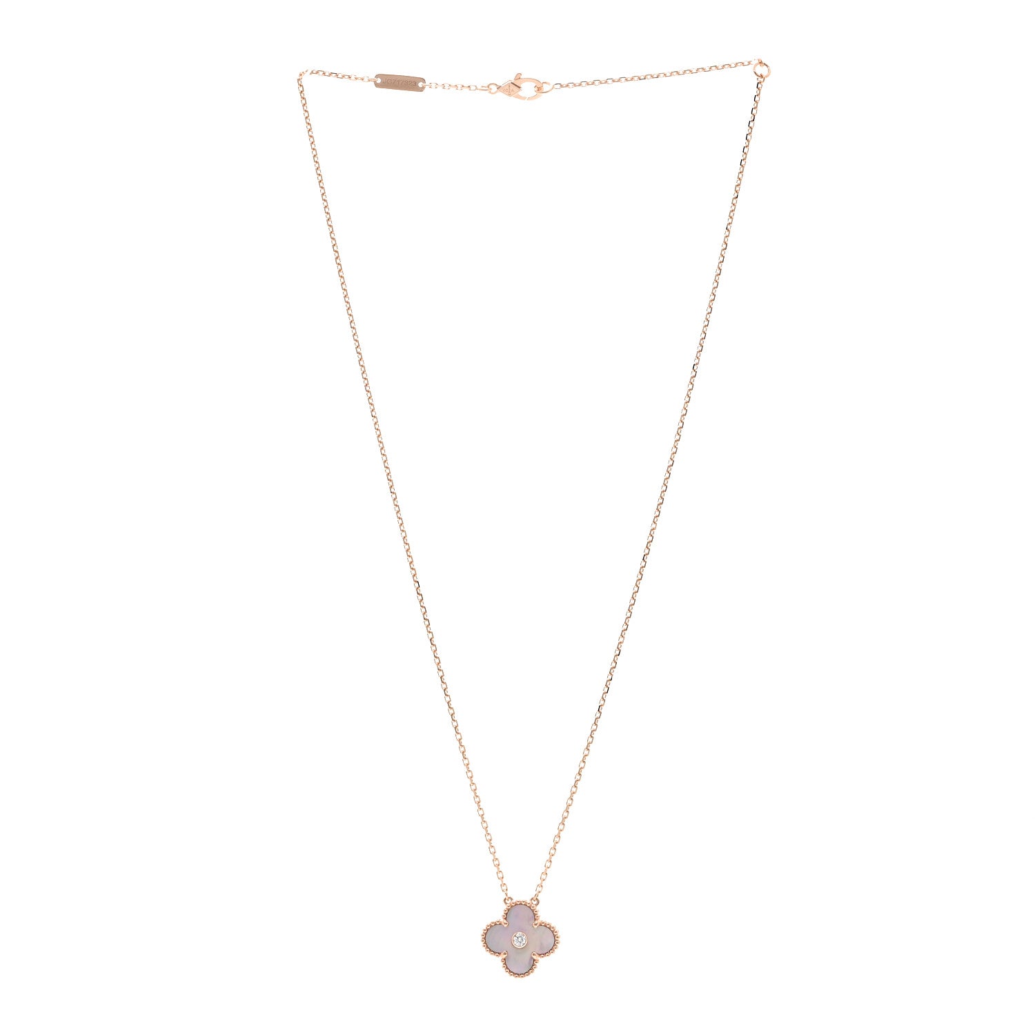 Van Cleef & Arpels 18K Rose Gold Diamond Pink Mother of Pearl Vintage Alhambra Pendant Necklace 3 of 6