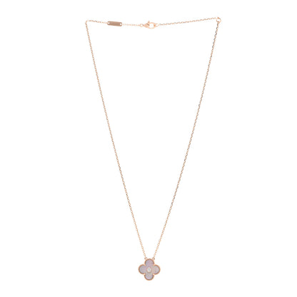 Van Cleef & Arpels 18K Rose Gold Diamond Pink Mother of Pearl Vintage Alhambra Pendant Necklace 3 of 6