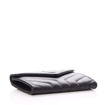 Saint Laurent Lambskin Y Quilted Monogram Small Loulou Envelope Wallet Black 4 of 8
