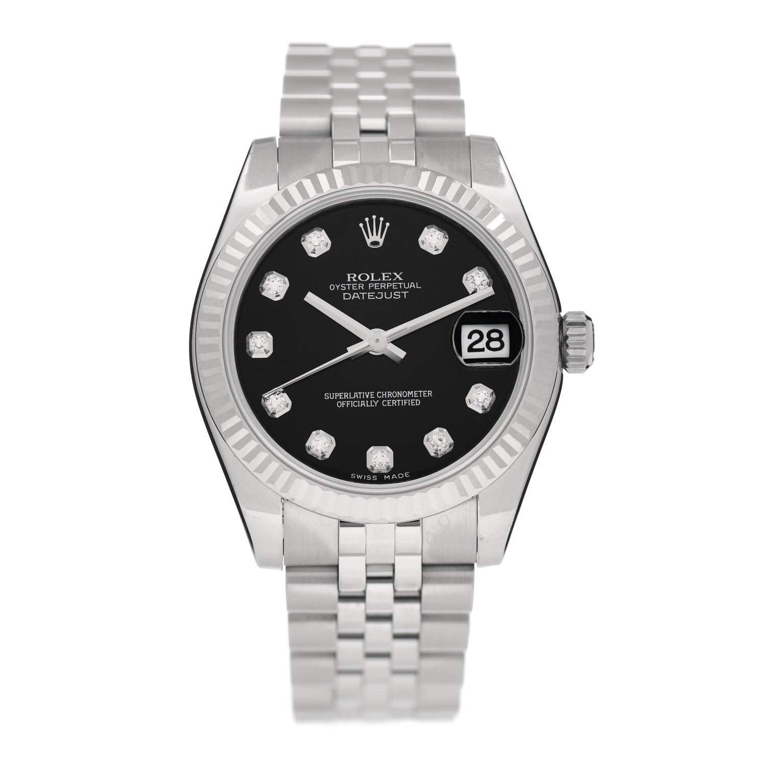 Rolex Stainless Steel 18K White Gold Diamond 31mm Oyster Perpetual Datejust Watch Black 178274 1 of 5