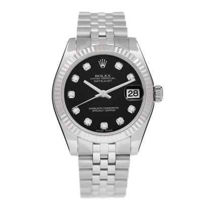 Rolex Stainless Steel 18K White Gold Diamond 31mm Oyster Perpetual Datejust Watch Black 178274 1 of 5
