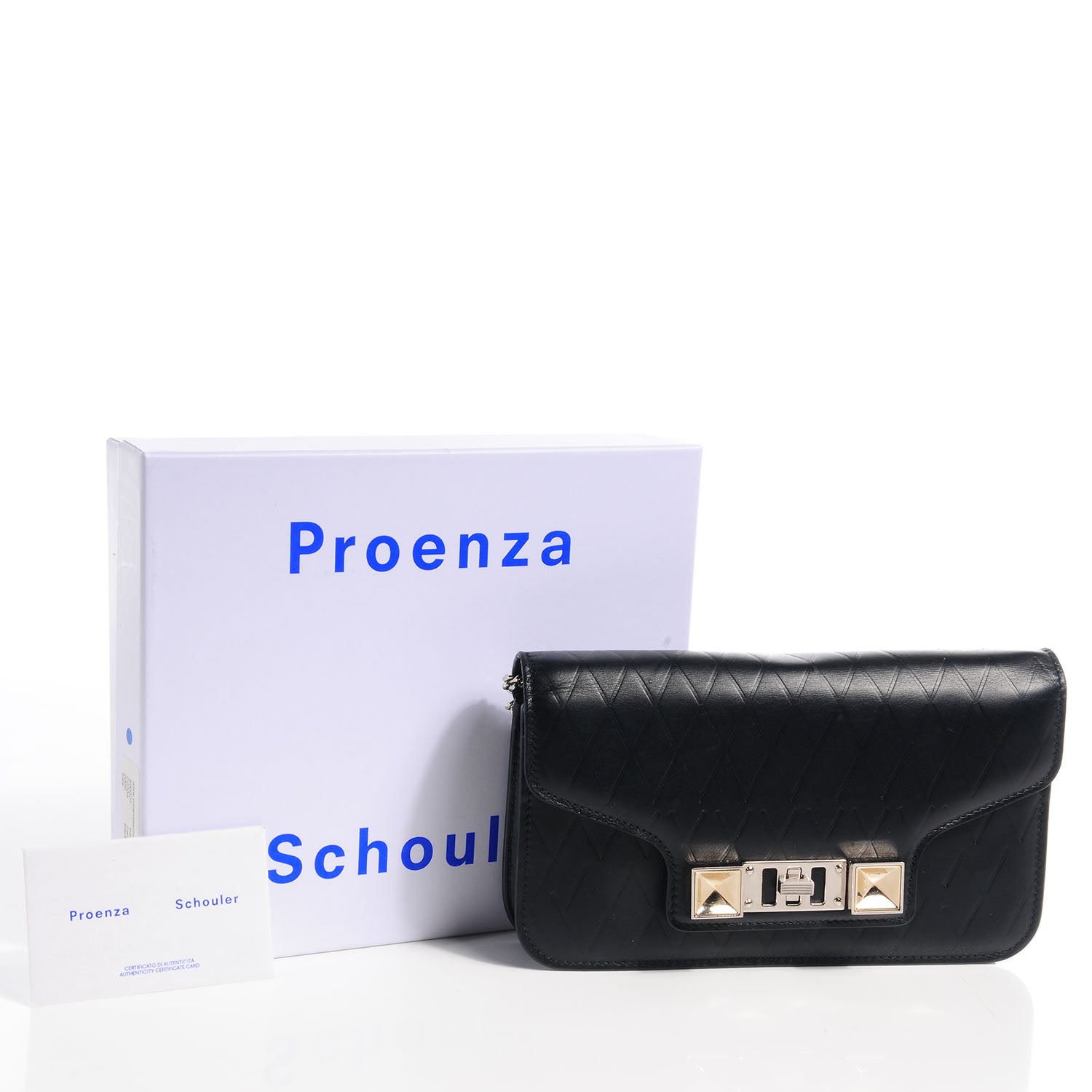 Proenza Schouler Calfskin Embossed Crosshatch PS11 Chain Wallet Black 5 of 10