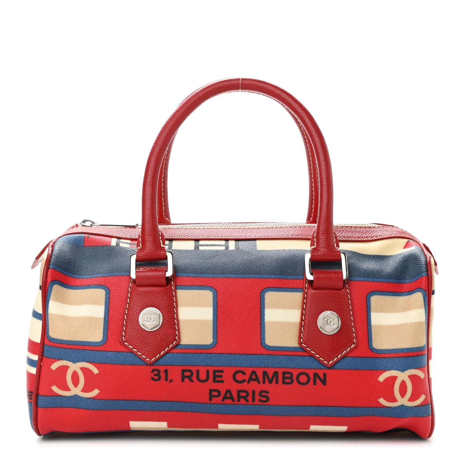 Chanel Coated Canvas Le Train Boston Bag Red 1 of 17