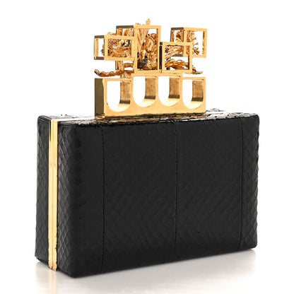 Alexander McQueen Snakeskin Poppy Cage Knuckle Box Clutch Black 3 of 13