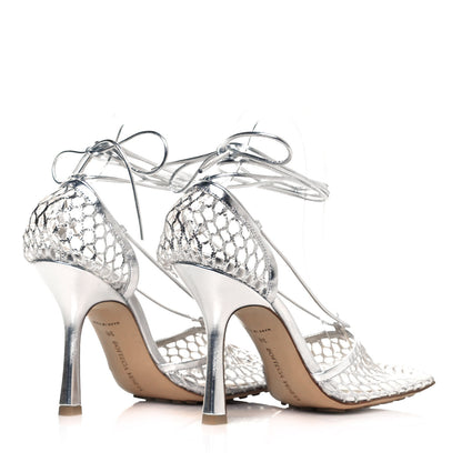 Bottega Veneta Mesh Metallic Nappa Stretch Ankle Tie Sandals 38 Silver 4 of 8