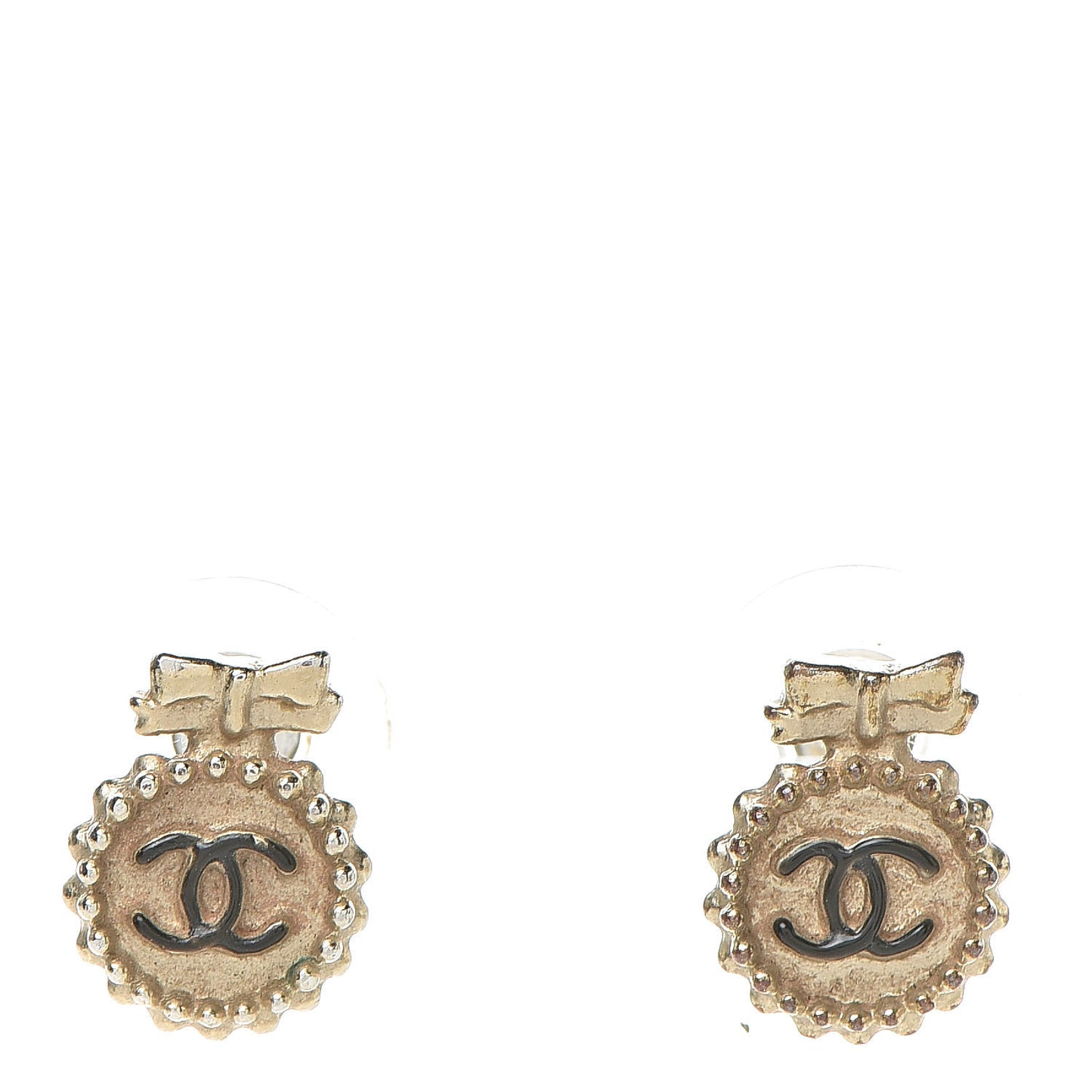 Enamel CC Ribbon Earrings Black Gold