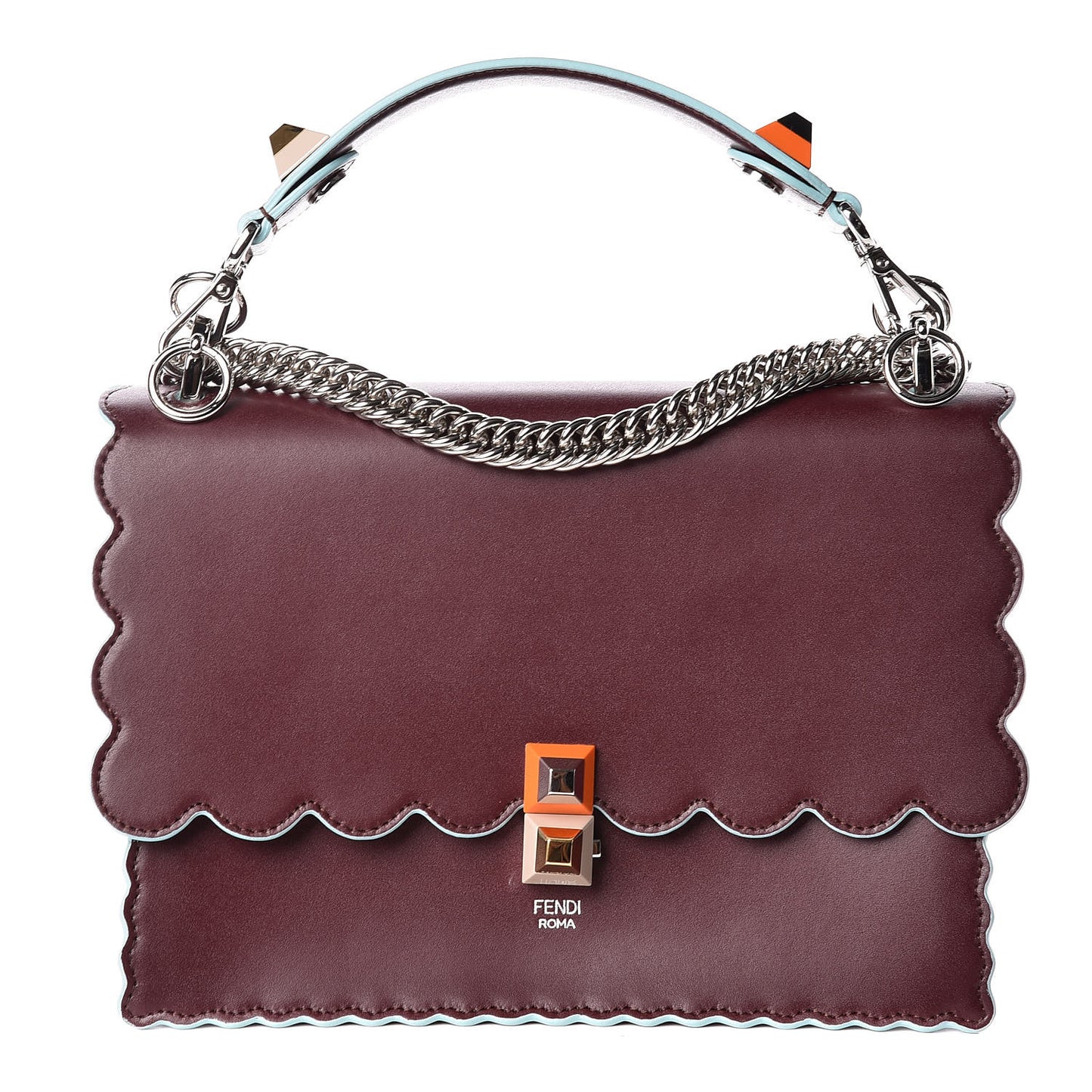Vitello Liberty Scalloped Studded Kan I Shoulder Bag Bordeaux