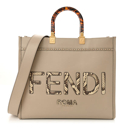Fendi Vitello King Plexiglass Elaphe Python Print Logo Medium Fendi Sunshine Shopper Tote Tartufo Daisy Roccia 1 of 14