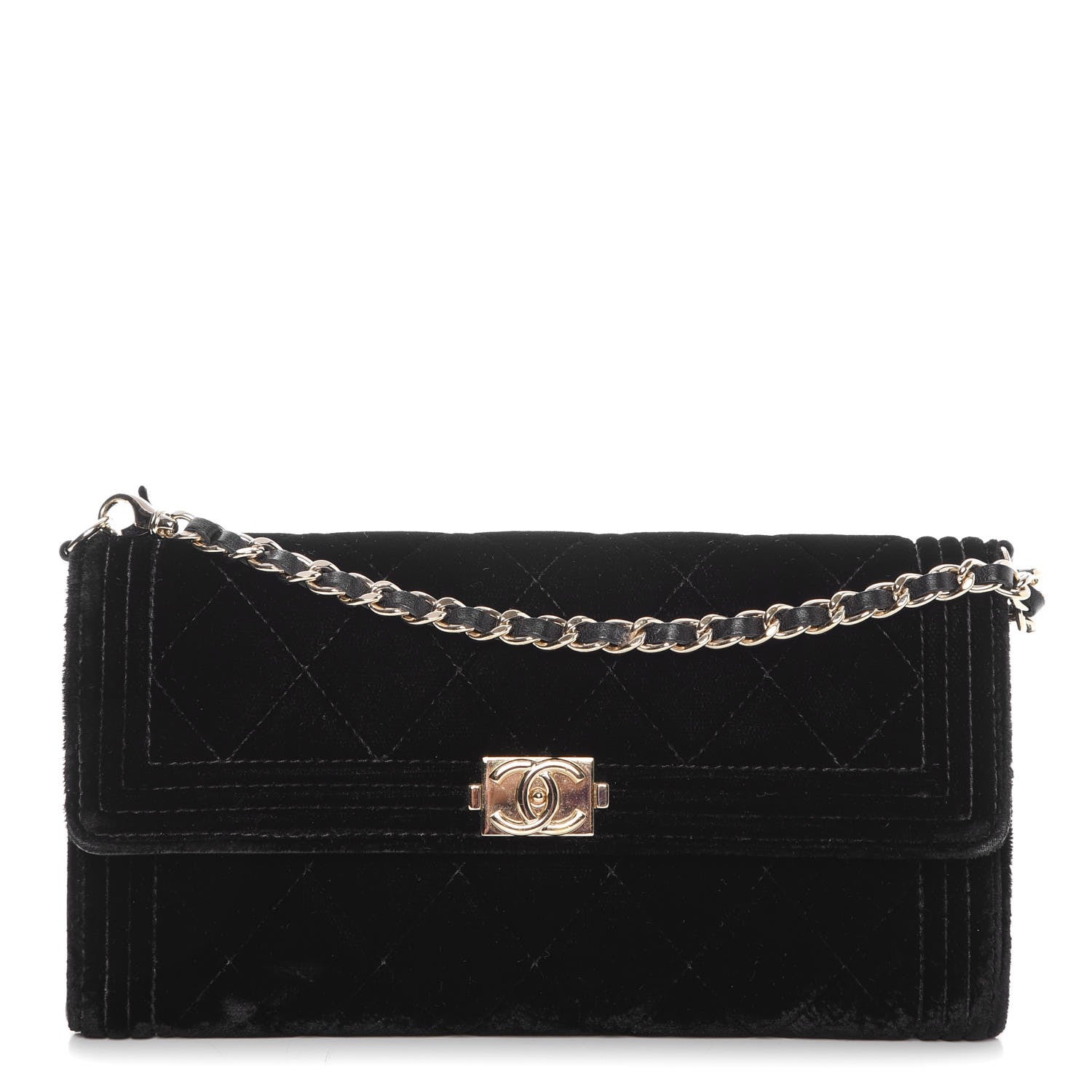 Chanel Velvet Boy Wallet On Removable Chain Black 1 of 15