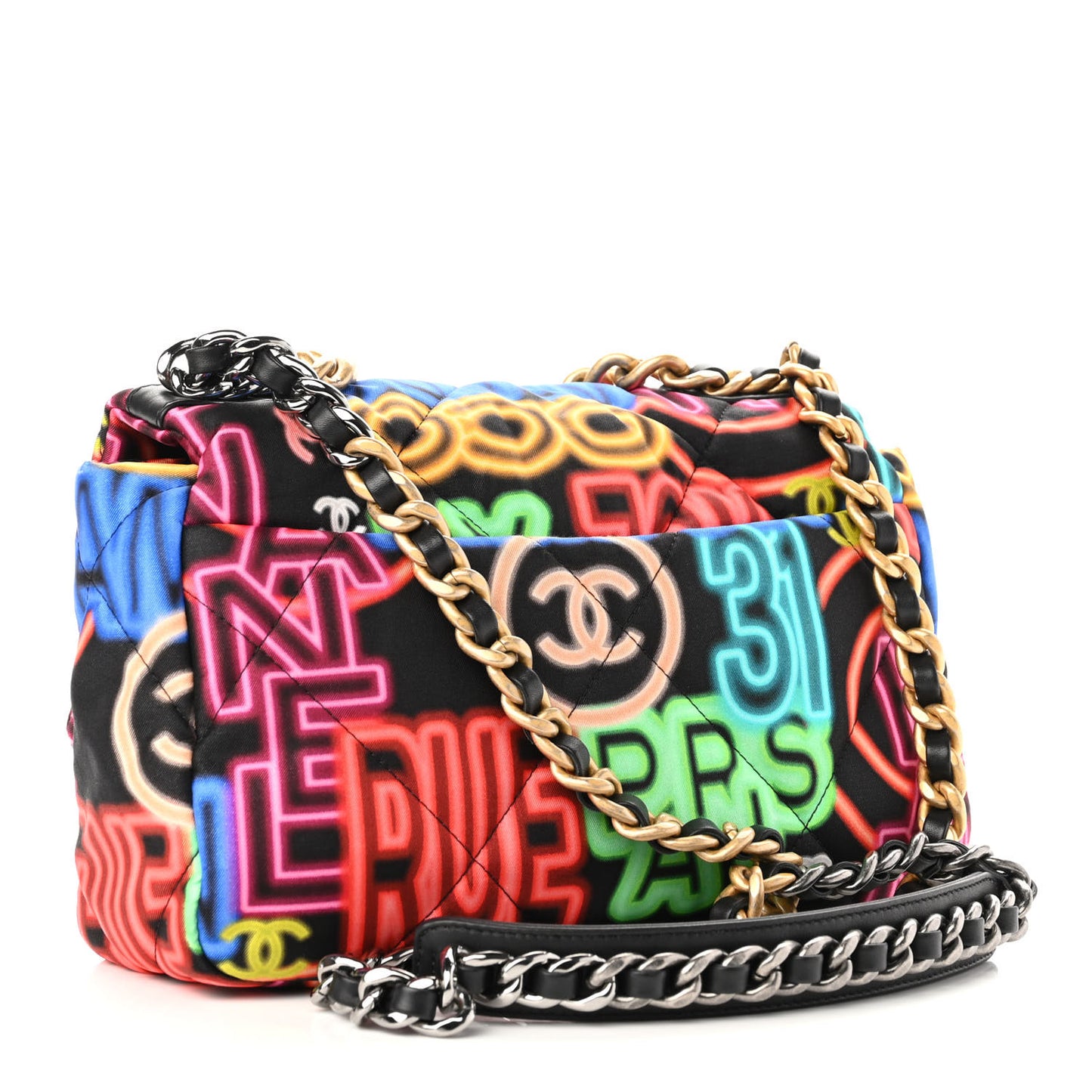 Fabric Printed Medium Chanel 19 Flap Black Multicolor