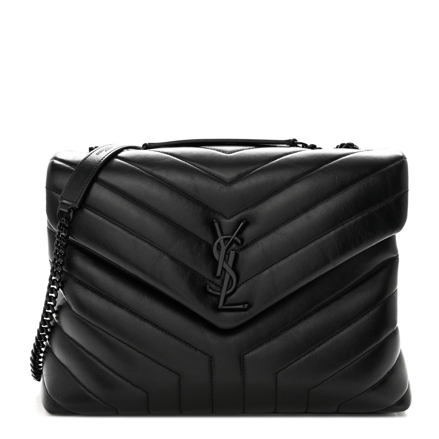 Calfskin Y Quilted Monogram Monochrome Medium Loulou Chain Satchel Black