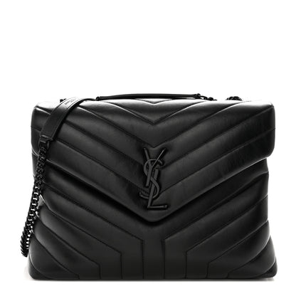 Saint Laurent Calfskin Y Quilted Monogram Monochrome Medium Loulou Chain Satchel Black 1 of 11