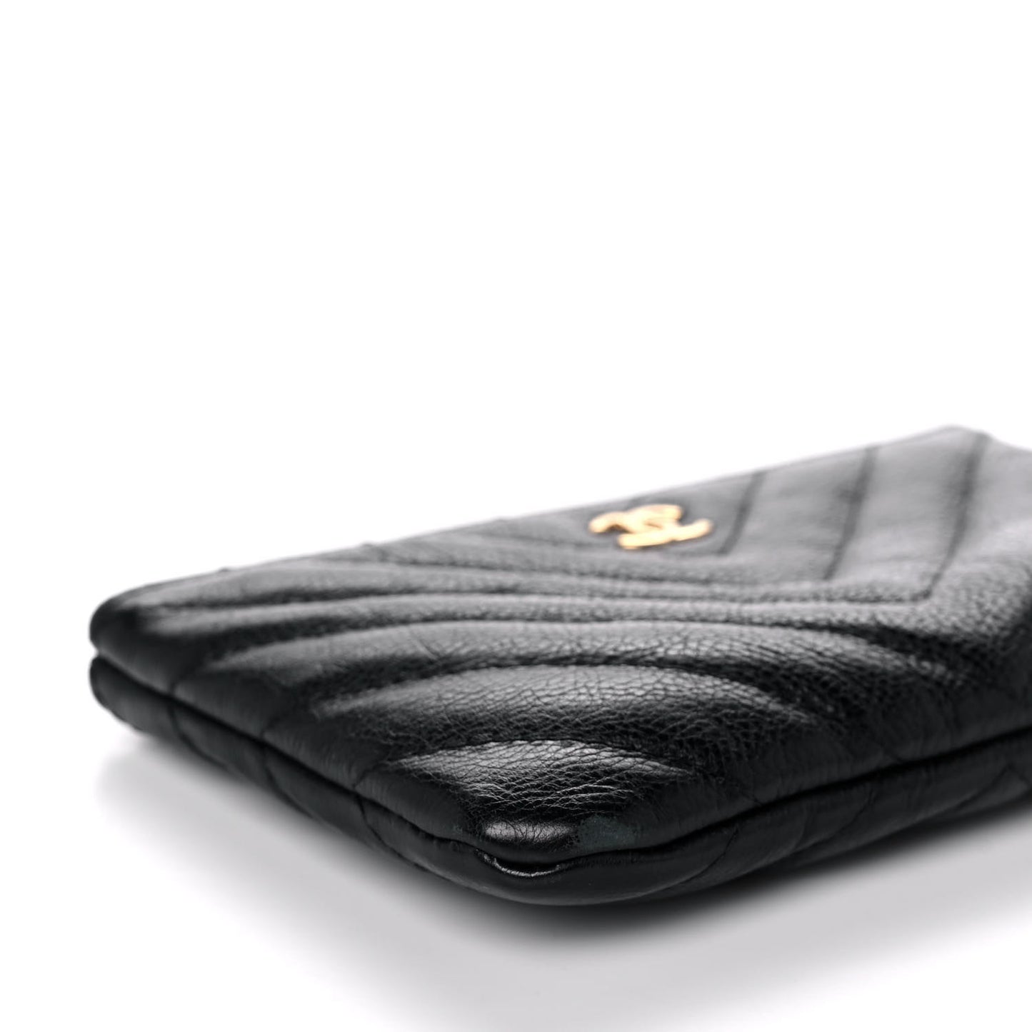 Crumpled Calfskin Chevron Quilted Small Cosmetic Case Black