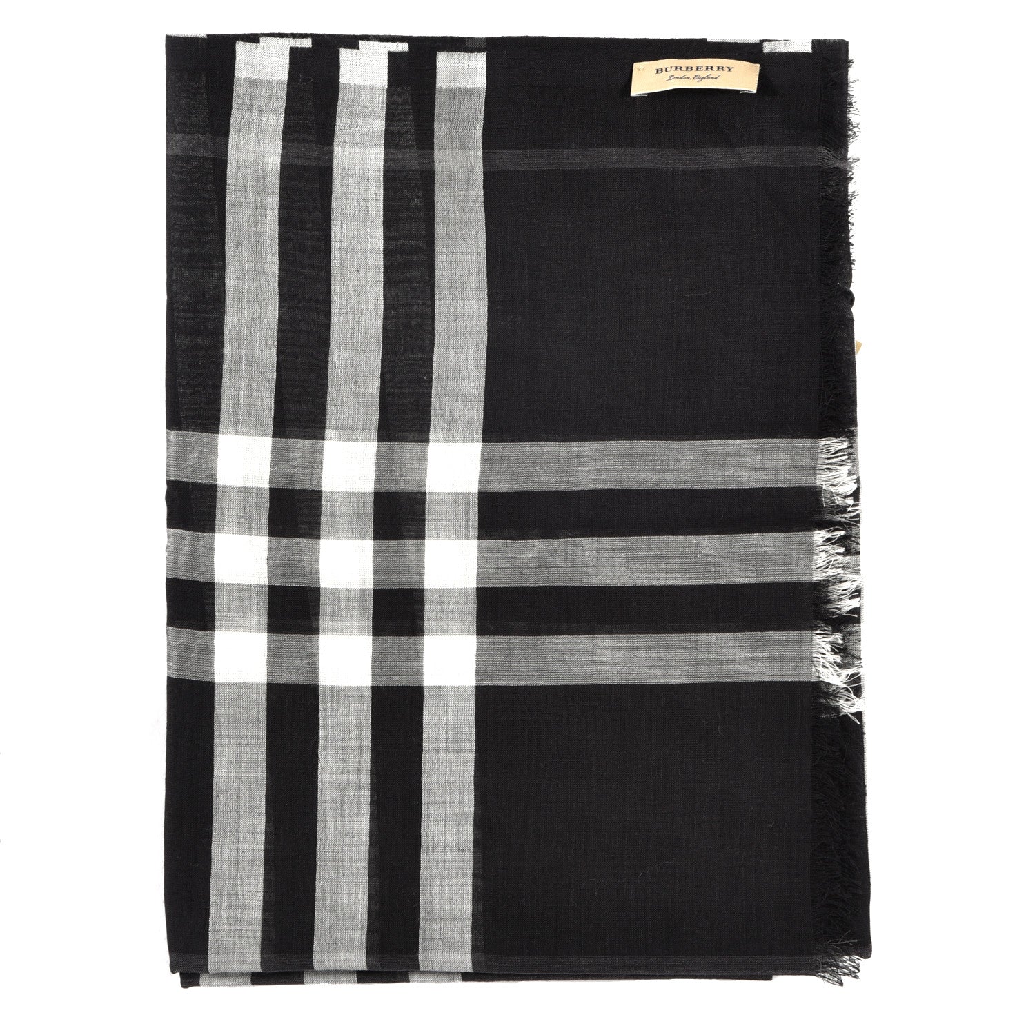 Burberry Wool Silk Gauze Giant Check Scarf Black 2 of 4