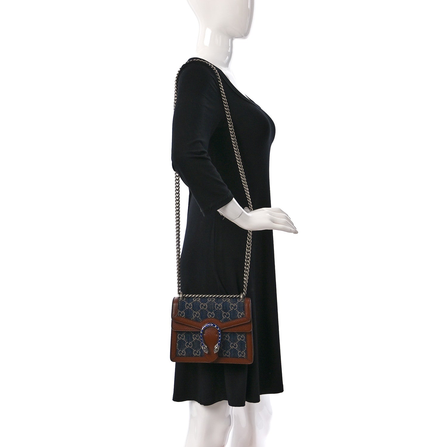 Gucci New Denim GG Monogram Dollar Calfskin Enamel Mini Dionysus Shoulder Bag Blue Tea Cuir Epilog Electric Blue 2 of 12