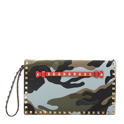 Valentino Garavani Nappa Canvas Camouflage Rockstud Wristlet Clutch Multicolor 1 of 6
