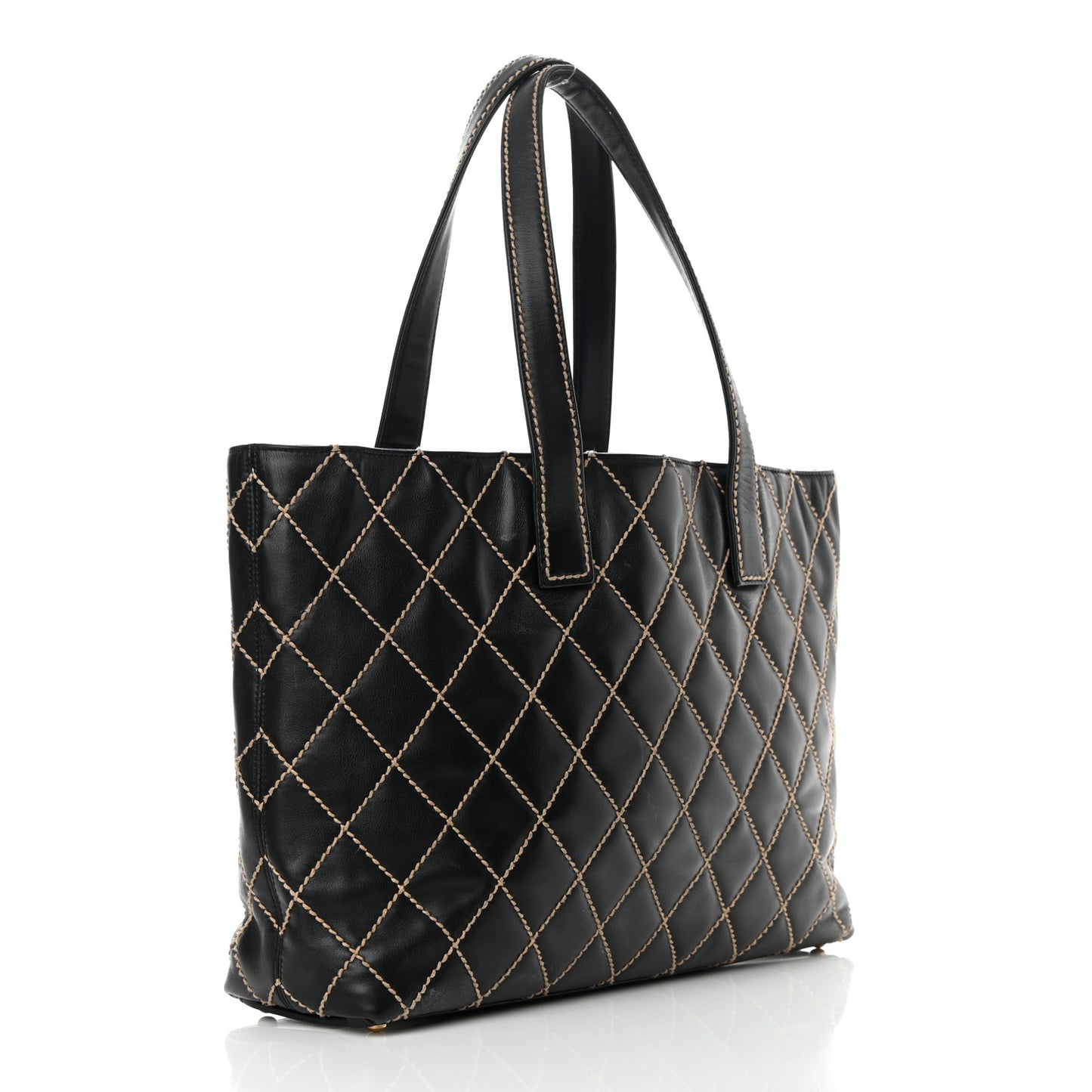 Calfskin Wild Stitch Large Tote Black