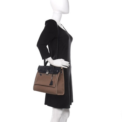 Hermes Vache Hunter Toile Herbag Zip 31 PM Etoupe Bleu Saphir 2 of 11