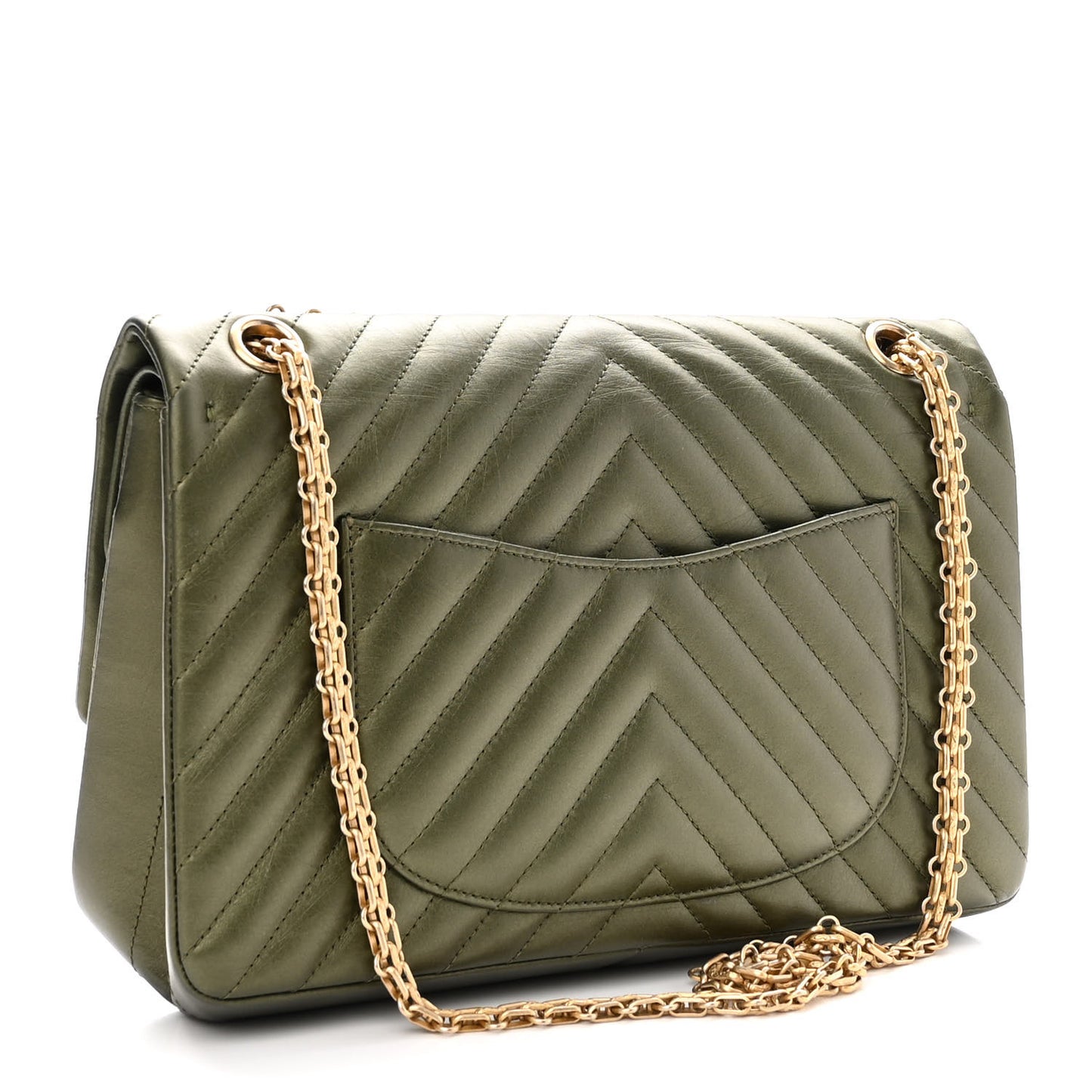 Metallic Calfskin Chevron Quilted 2.55 Reissue 226 Flap Green