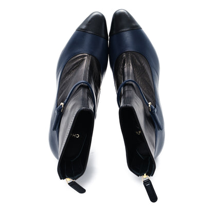 Chanel Lambskin Booties 39 Black Navy 2 of 9