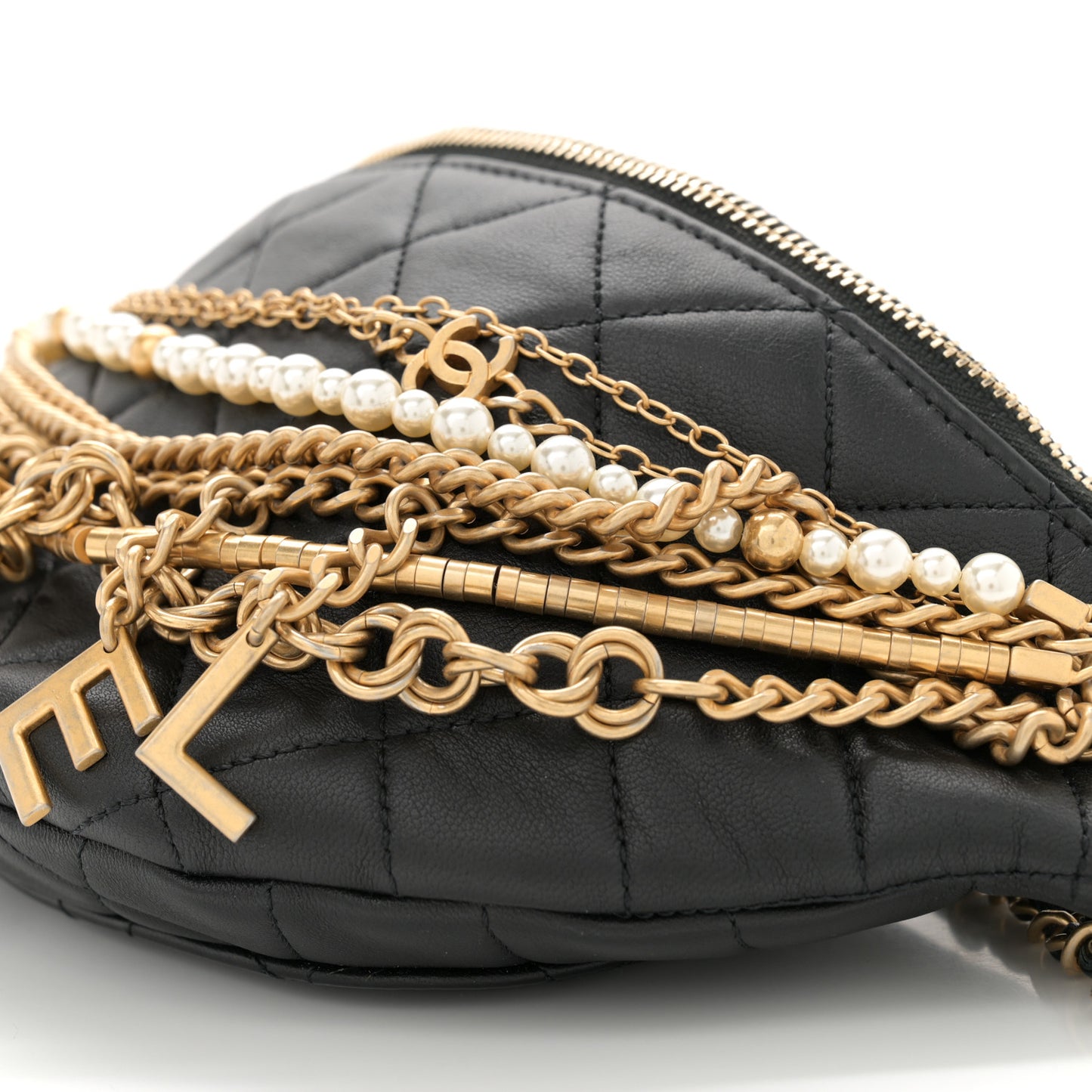 Lambskin Quilted All About Chains Waist Belt Bag Black