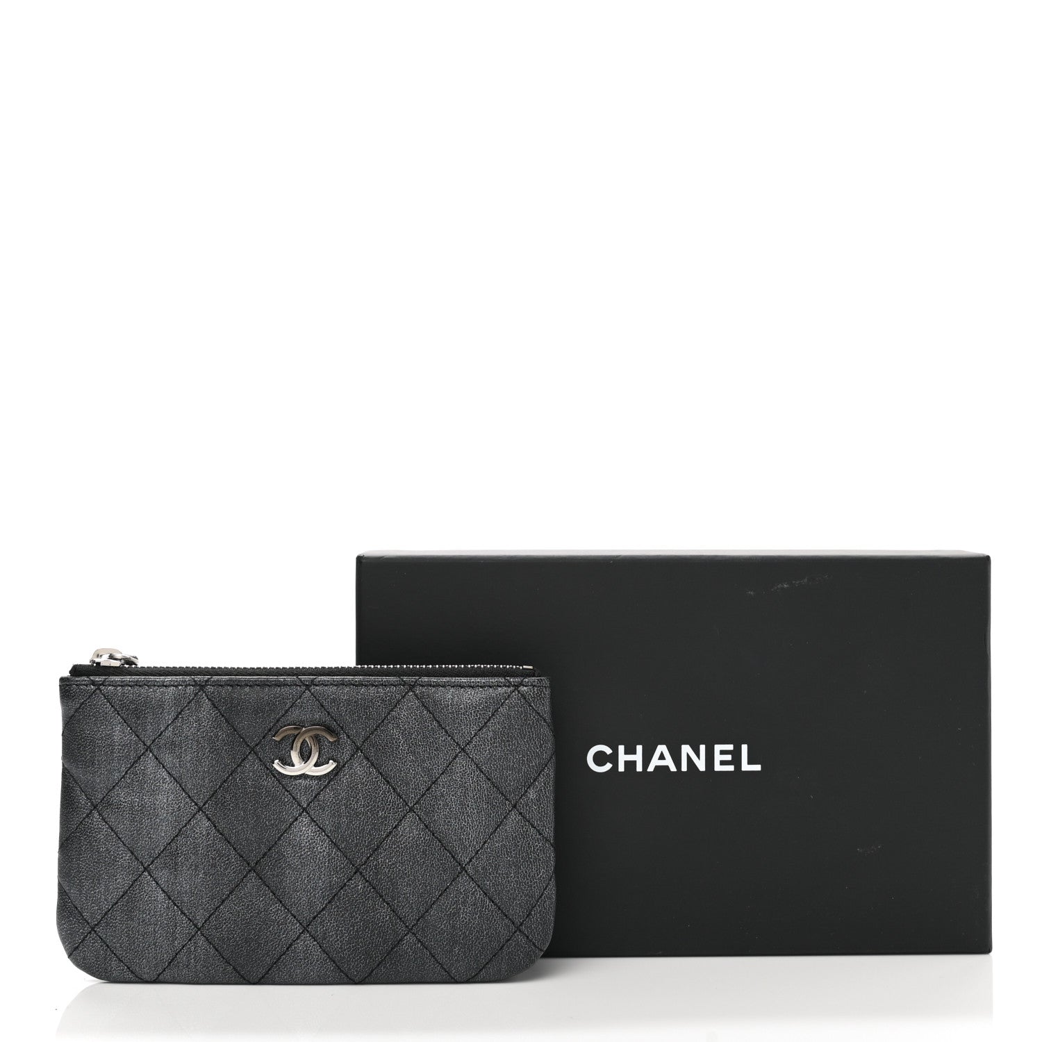 Chanel Metallic Goatskin Quilted Small Cosmetic Case Dark Grey 8 of 8