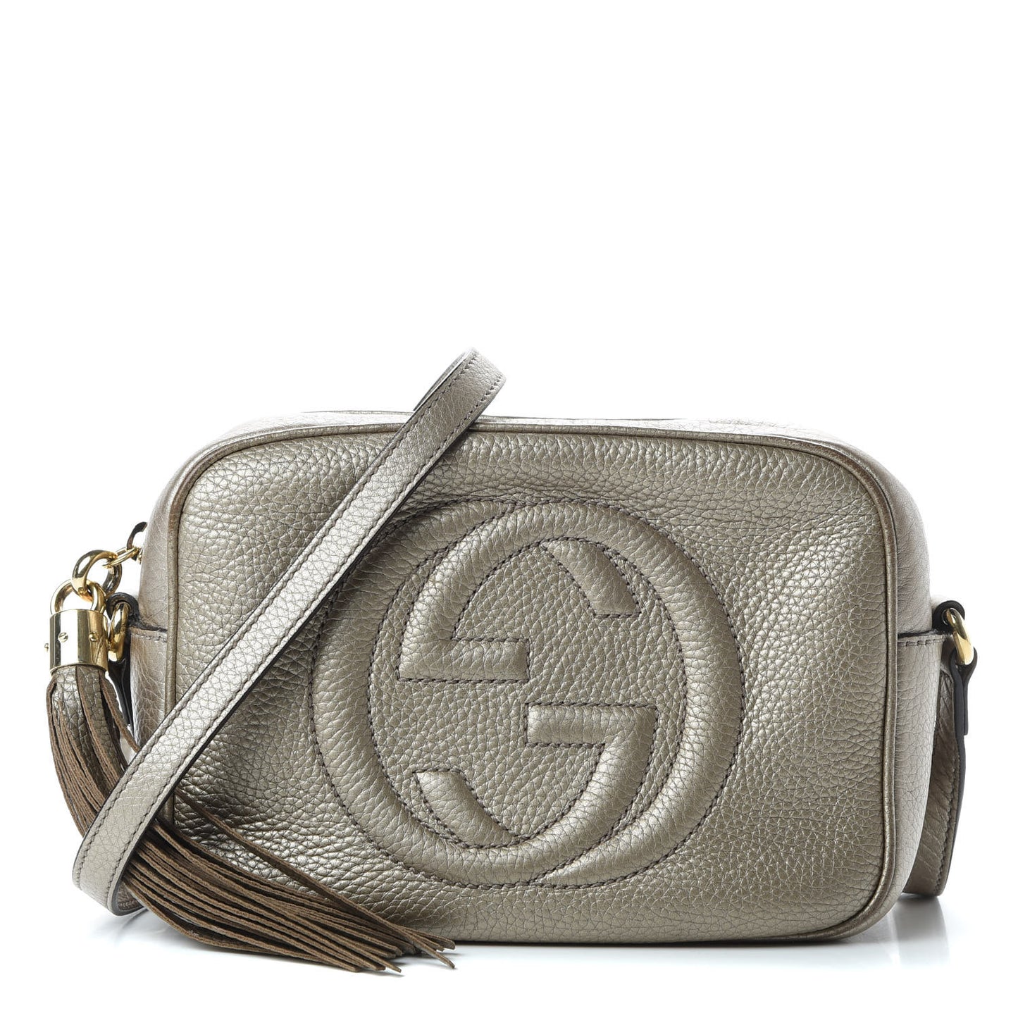 Metallic Pebbled Calfskin Small Soho Disco Bag Golden Beige