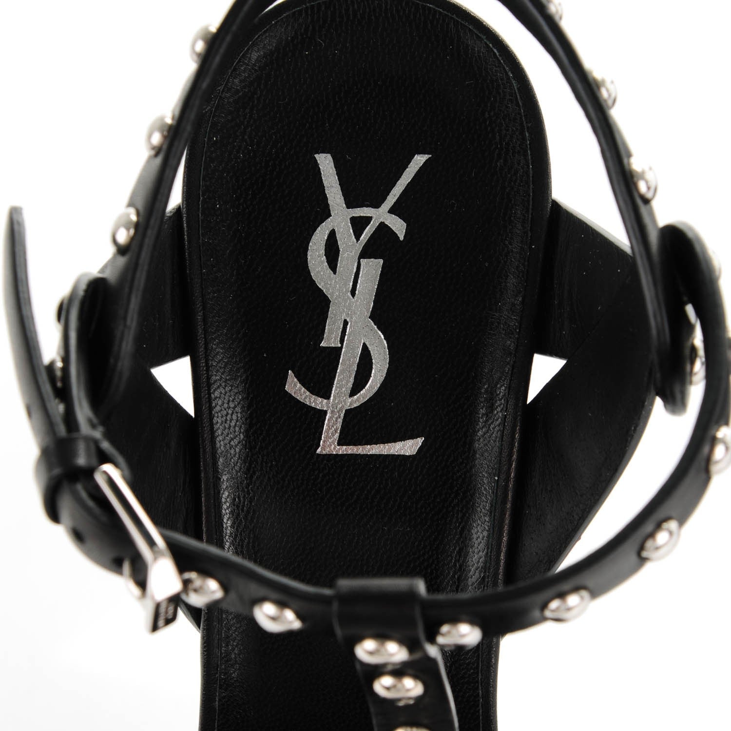 Saint Laurent Calfskin Tribute 105 Studded Platform Sandals 39 Black 7 of 7