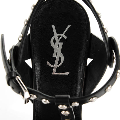 Saint Laurent Calfskin Tribute 105 Studded Platform Sandals 39 Black 7 of 7