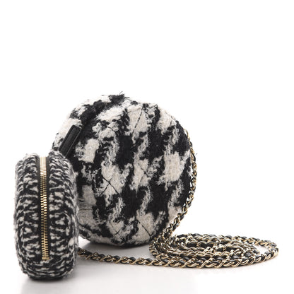 Chanel Tweed Shearling Round Clutch With Chain and Coin Purse Black and White 4 of 12