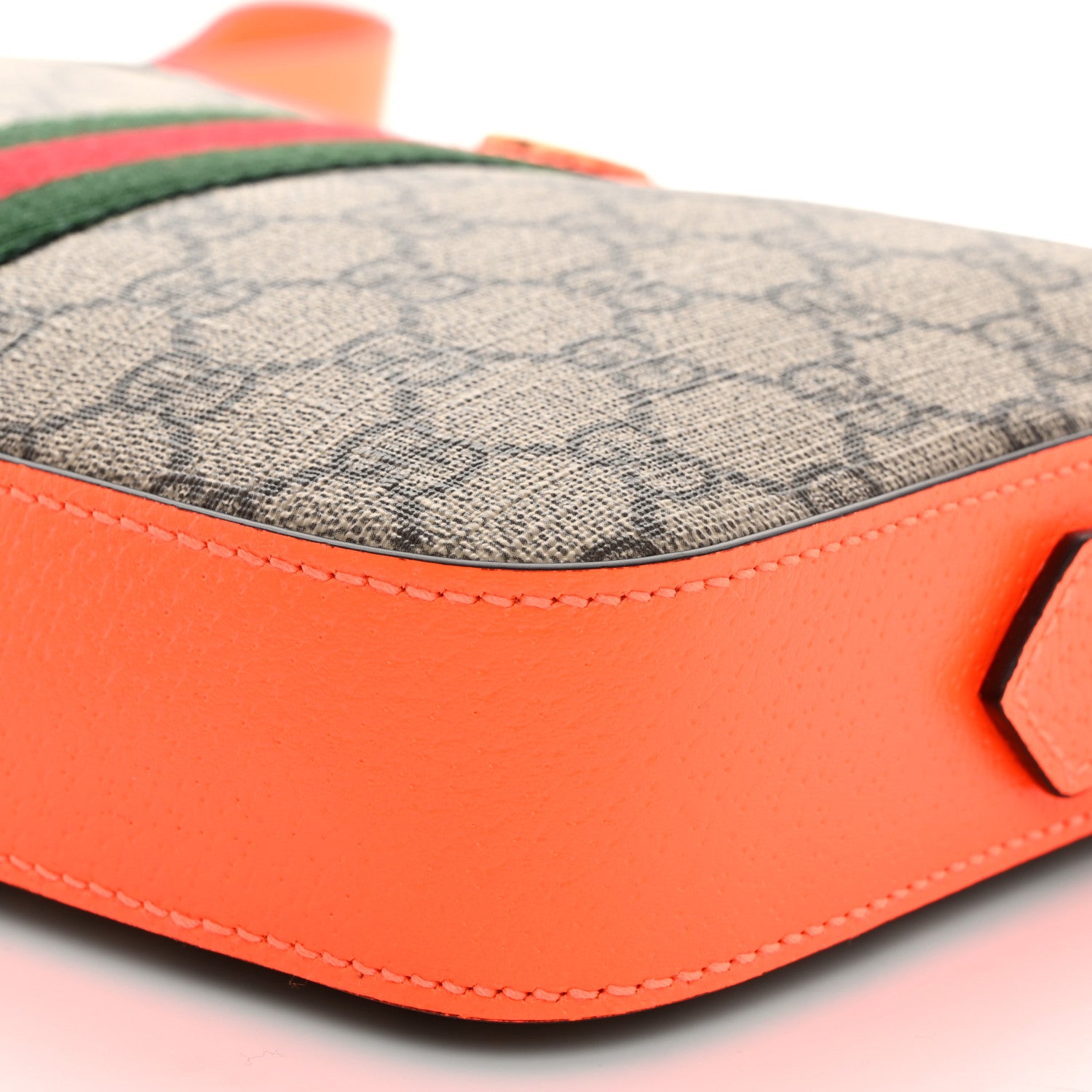 Gucci GG Supreme Monogram Textured Dollar Calfskin Web Ophidia Wristlet Shoulder Bag Beige Ebony Orange 10 of 10