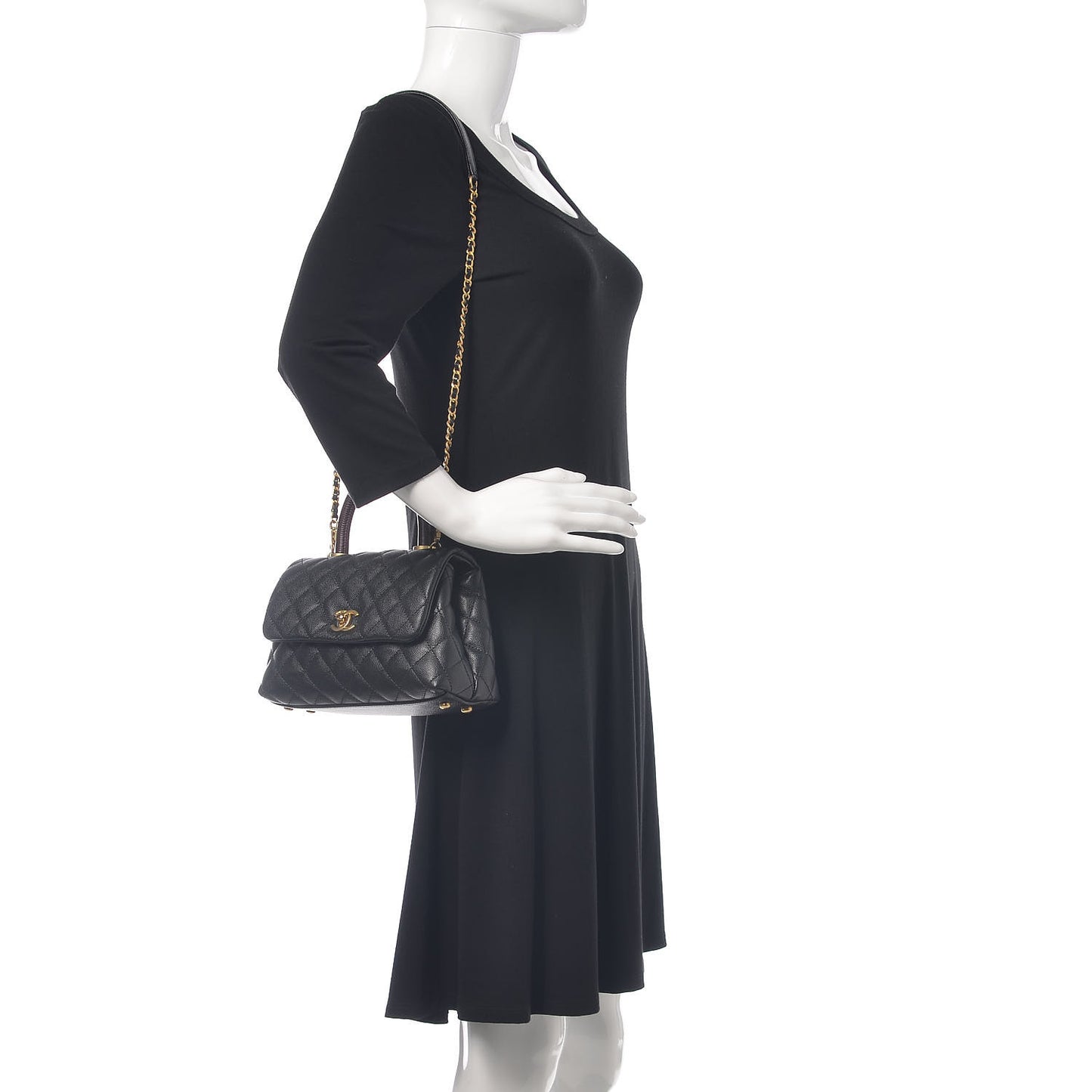 Caviar Lizard Embossed Quilted Mini Coco Handle Flap Black