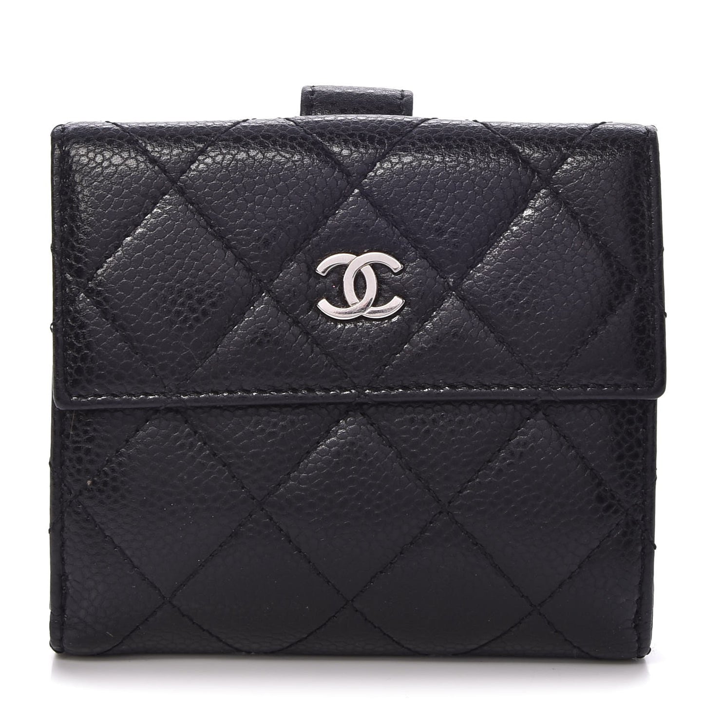Caviar Quilted Compact French Flap Wallet Black