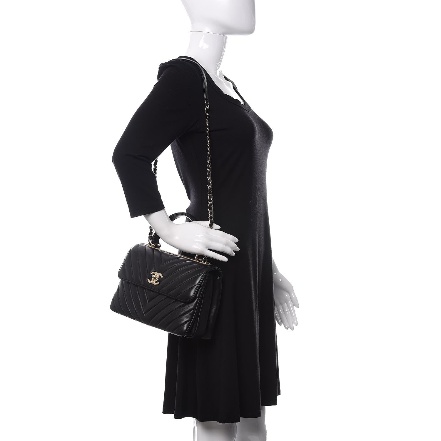 Chanel Lambskin Chevron Quilted Small Trendy CC Dual Handle Flap Bag Black 2 of 11