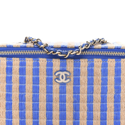 Chanel Raffia Jute Striped Small Vanity Case With Chain Blue Beige 10 of 11