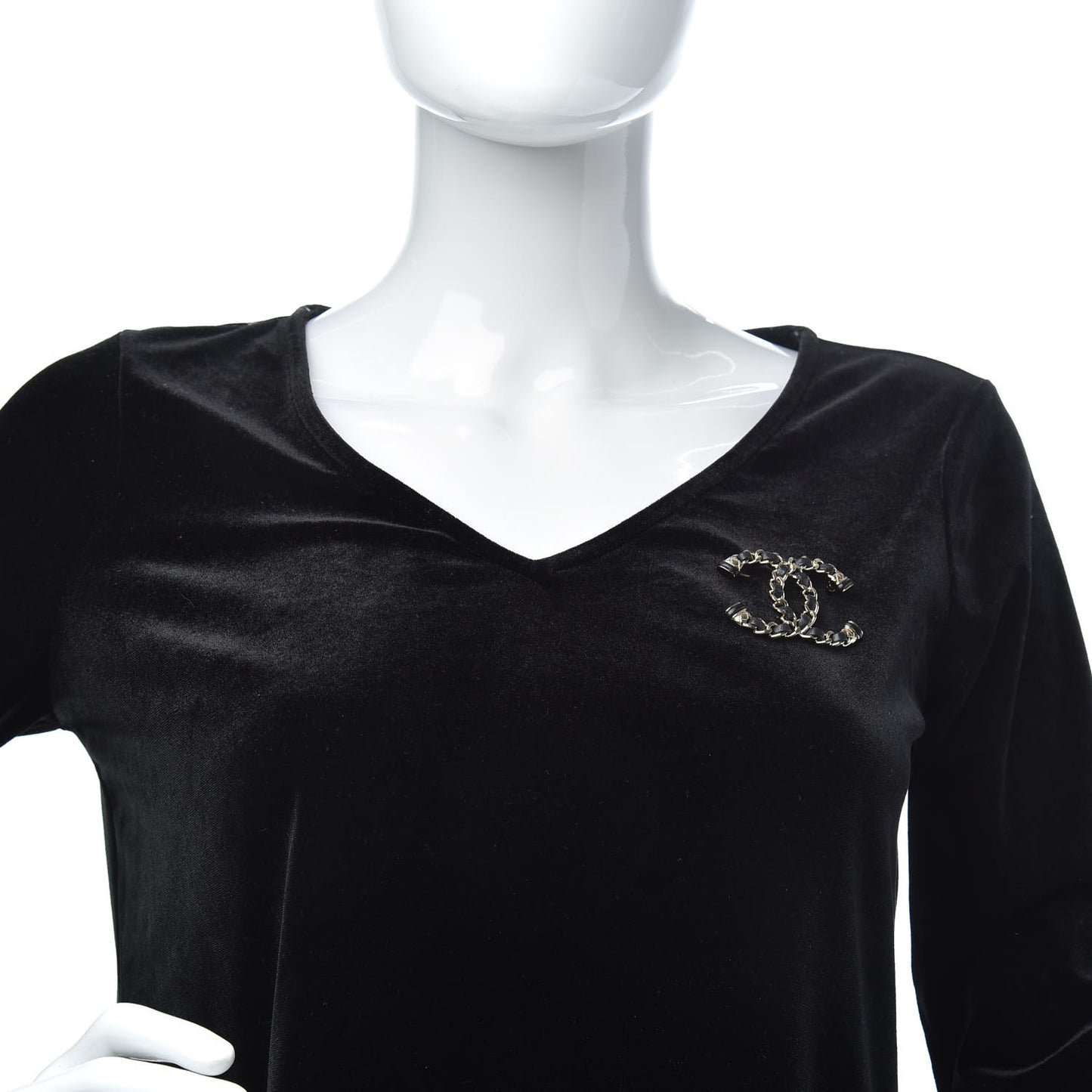 Lambskin Chain CC Brooch Black Gold