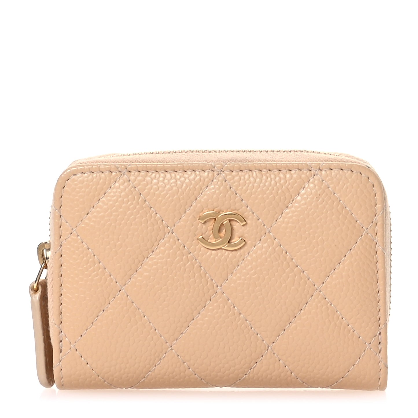 Caviar Quilted Zip Around Coin Purse Beige