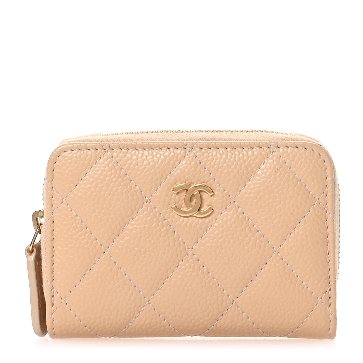 Chanel Caviar Quilted Zip Around Coin Purse Beige 1 of 8