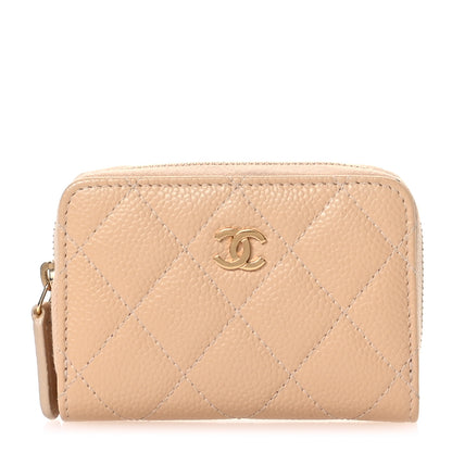 Chanel Caviar Quilted Zip Around Coin Purse Beige 1 of 8