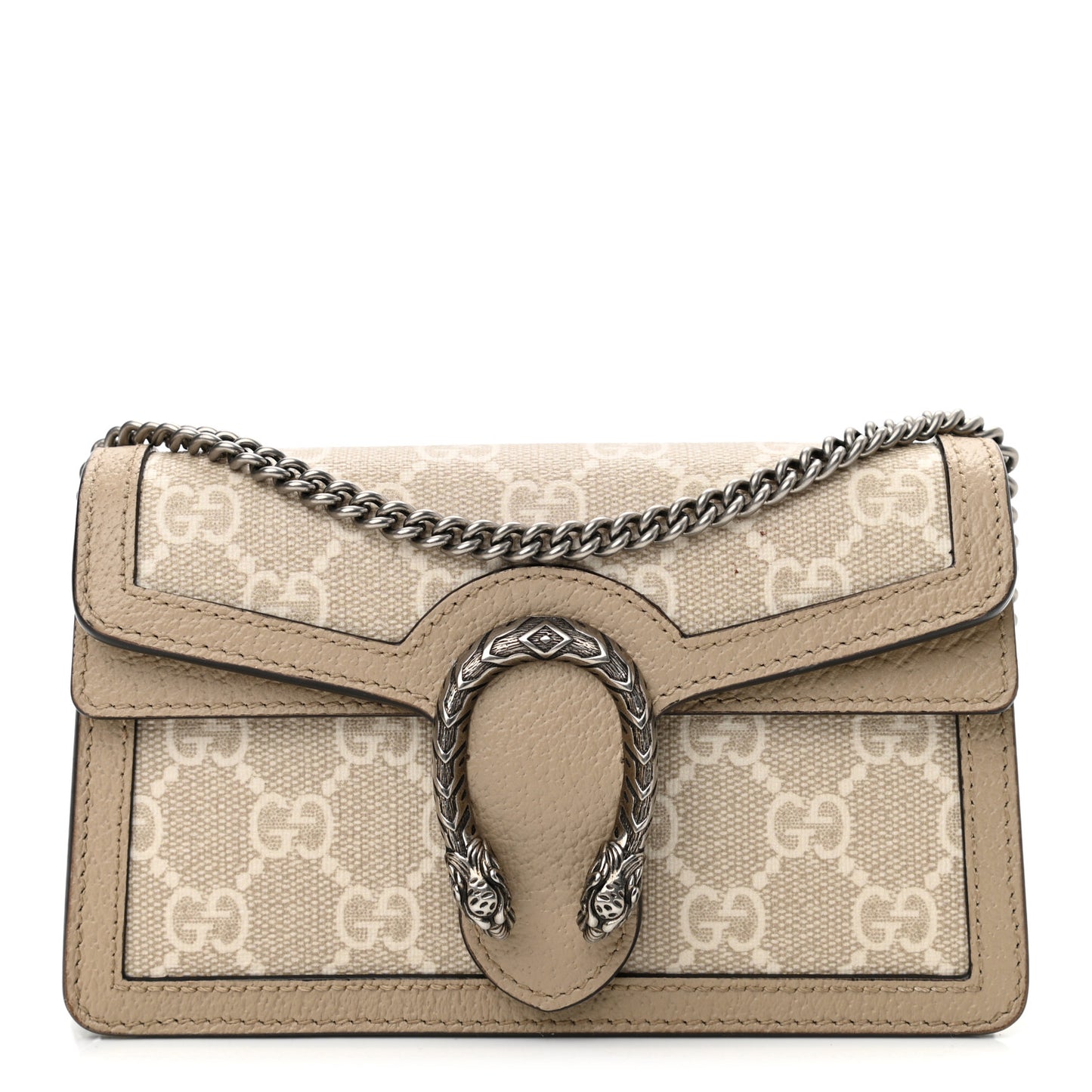 GG Supreme Monogram Textured Dollar Calfskin Super Mini Dionysus Shoulder Bag Beige Mystic White Oatmeal