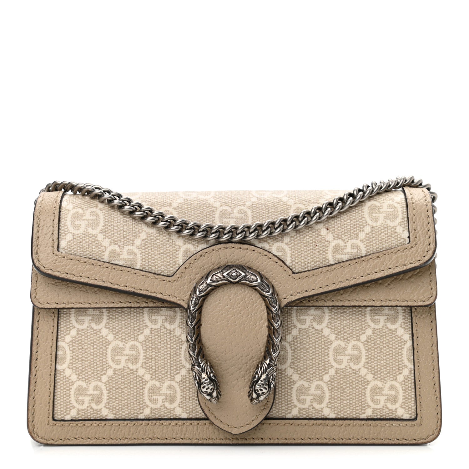 Gucci GG Supreme Monogram Textured Dollar Calfskin Super Mini Dionysus Shoulder Bag Beige Mystic White Oatmeal 1 of 14