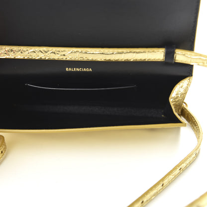 Balenciaga Metallic Calfskin Crocodile Embossed Touch Phone Holder With Strap Gold 5 of 9
