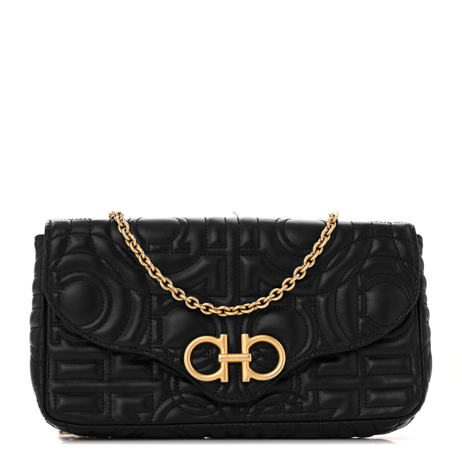 Salvatore Ferragamo Calfskin Quilted Gancini Mini Bag Black 1 of 12