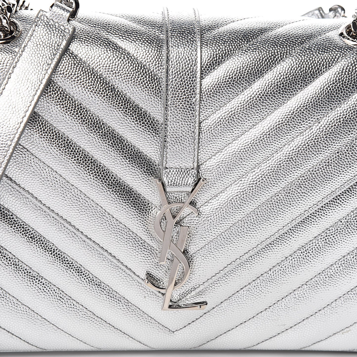 Sheepskin Matelasse Chevron Monogram Medium College Bag Silver