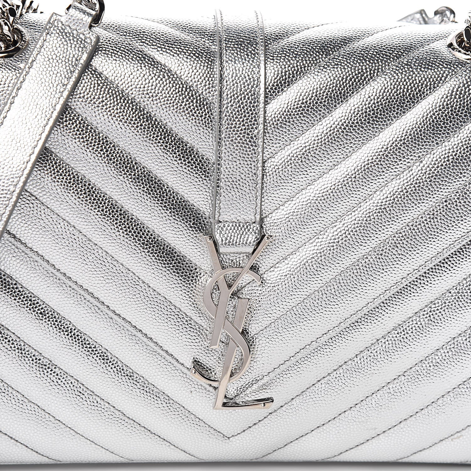 Saint Laurent Sheepskin Matelasse Chevron Monogram Medium College Bag Silver 9 of 9