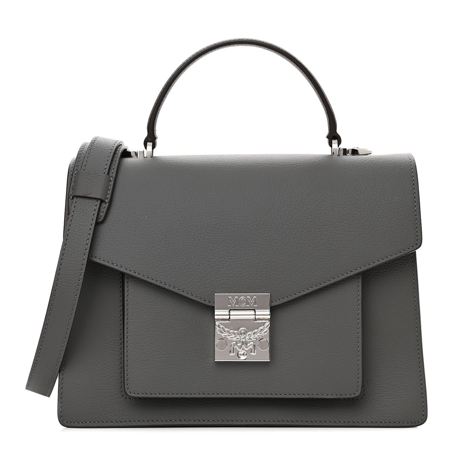 MCM Grained Calfskin Medium Patricia Park Avenue Satchel Grey 1 of 9