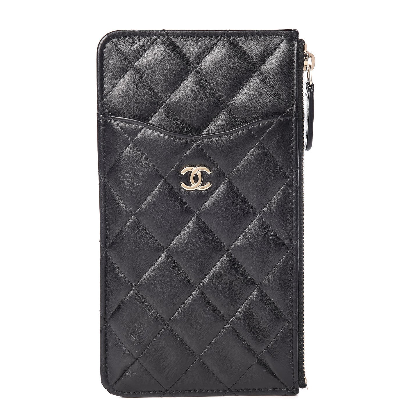 Lambskin Quilted Classic Flat Wallet Pouch Black