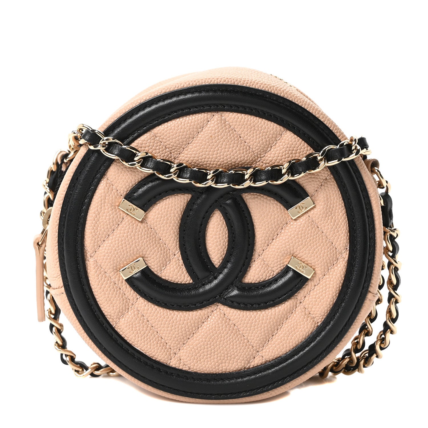 Chanel Caviar Quilted Round Filigree Crossbody Beige Black 1 of 10