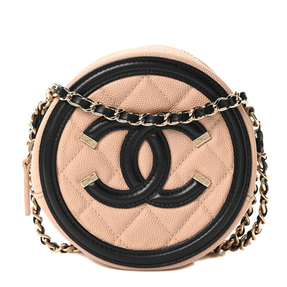 Chanel Caviar Quilted Round Filigree Crossbody Beige Black 1 of 10