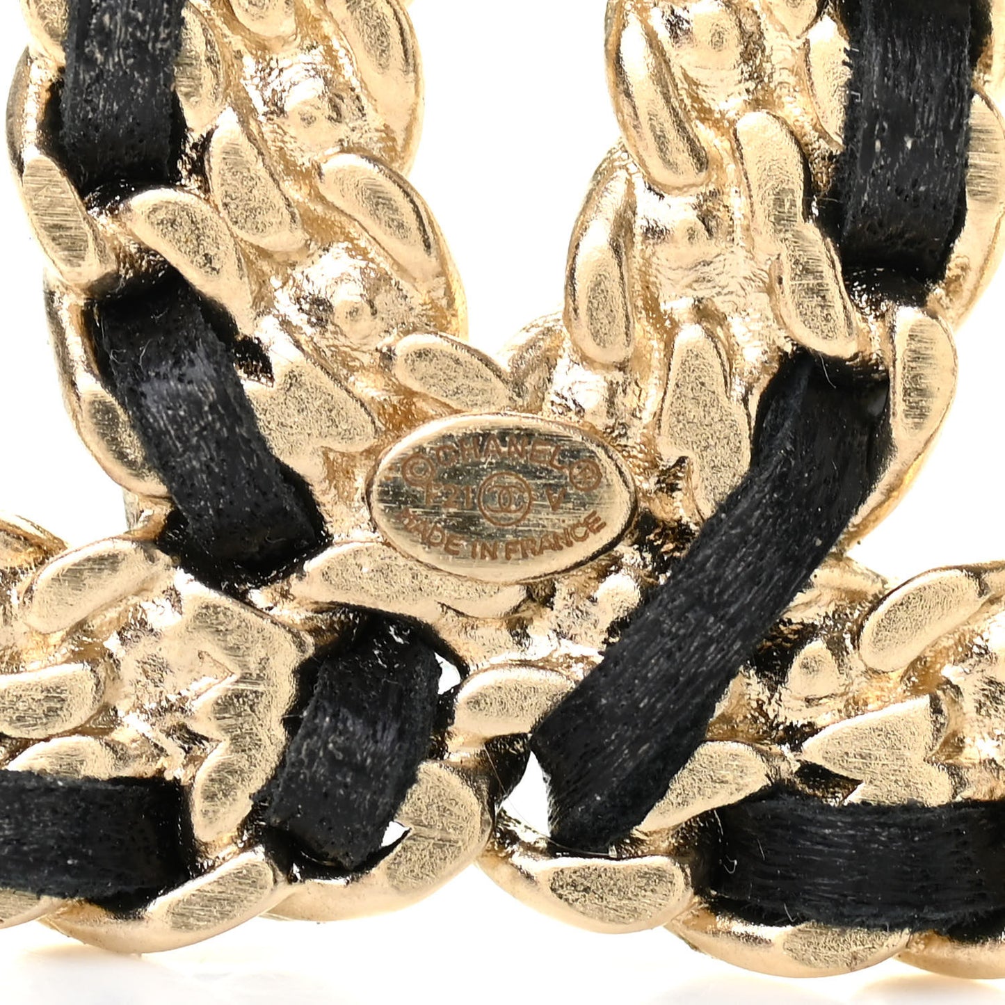 Crystal Lambskin Chain CC Vintage Allure Stud Earrings Black Gold